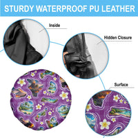 Hawaiian Island Shapes-Iconic Landscape Spare Tire Cover with Plumeria and Palaka Purple Color