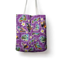 Hawaiian Island Shapes-Iconic Landscape Tote Bag with Plumeria and Palaka Purple Color