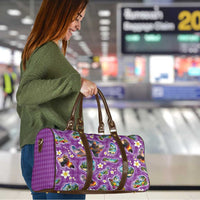Hawaiian Island Shapes-Iconic Landscape Travel Bag with Plumeria and Palaka Purple Color