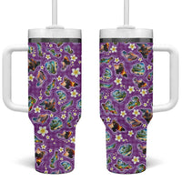 Hawaiian Island Shapes-Iconic Landscape Tumbler With Handle with Plumeria and Palaka Purple Color