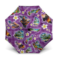 Hawaiian Island Shapes-Iconic Landscape Umbrella with Plumeria and Palaka Purple Color