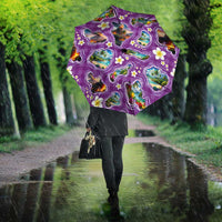 Hawaiian Island Shapes-Iconic Landscape Umbrella with Plumeria and Palaka Purple Color