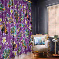 Hawaiian Island Shapes-Iconic Landscape Window Curtain with Plumeria and Palaka Purple Color