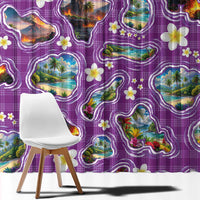 Hawaiian Island Shapes-Iconic Landscape Window Curtain with Plumeria and Palaka Purple Color