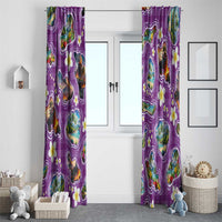 Hawaiian Island Shapes-Iconic Landscape Window Curtain with Plumeria and Palaka Purple Color