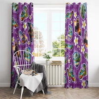 Hawaiian Island Shapes-Iconic Landscape Window Curtain with Plumeria and Palaka Purple Color