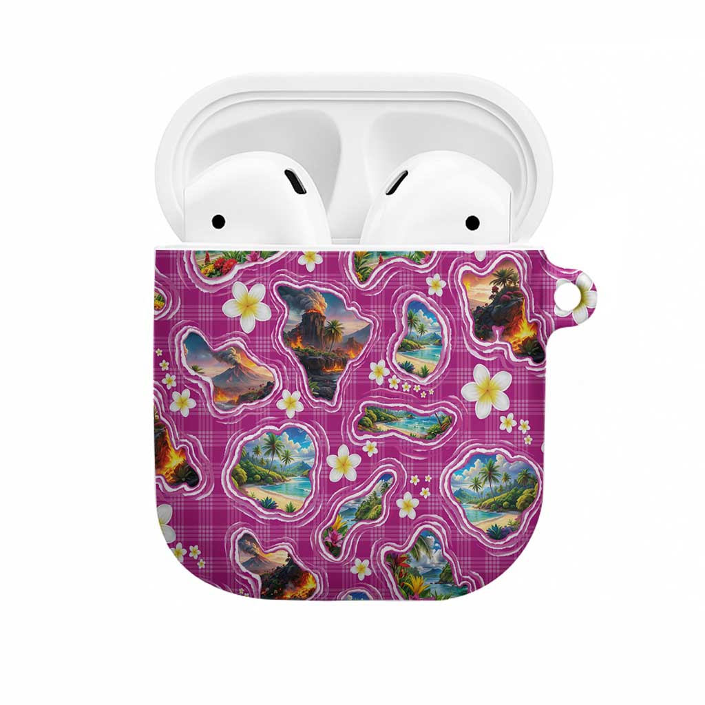 Hawaiian Island Shapes-Iconic Landscape AirPods Case with Plumeria and Palaka Pink Color
