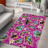 Hawaiian Island Shapes-Iconic Landscape Area Rug with Plumeria and Palaka Pink Color LT03 - Polynesian Pride