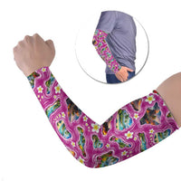 Hawaiian Island Shapes-Iconic Landscape Arm Sleeves with Plumeria and Palaka Pink Color LT03 Set of 2 Pink - Polynesian Pride