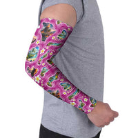 Hawaiian Island Shapes-Iconic Landscape Arm Sleeves with Plumeria and Palaka Pink Color LT03 - Polynesian Pride
