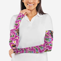Hawaiian Island Shapes-Iconic Landscape Arm Sleeves with Plumeria and Palaka Pink Color LT03 - Polynesian Pride