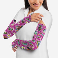 Hawaiian Island Shapes-Iconic Landscape Arm Sleeves with Plumeria and Palaka Pink Color LT03 - Polynesian Pride