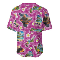 Hawaiian Island Shapes-Iconic Landscape Baseball Jersey with Plumeria and Palaka Pink Color