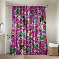 Hawaiian Island Shapes-Iconic Landscape Bathroom Set with Plumeria and Palaka Pink Color