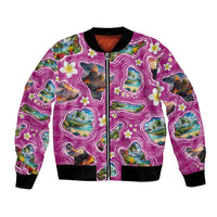 Hawaiian Island Shapes-Iconic Landscape Bomber Jacket with Plumeria and Palaka Pink Color