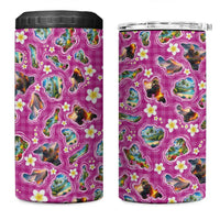 Hawaiian Island Shapes-Iconic Landscape 4 in 1 Can Cooler Tumbler with Plumeria and Palaka Pink Color