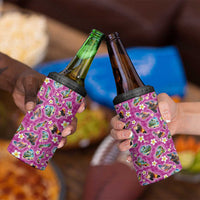 Hawaiian Island Shapes-Iconic Landscape 4 in 1 Can Cooler Tumbler with Plumeria and Palaka Pink Color