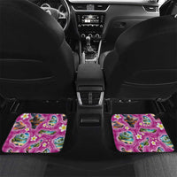 Hawaiian Island Shapes-Iconic Landscape Car Mats with Plumeria and Palaka Pink Color LT03 Set 2pcs - Back Pink - Polynesian Pride