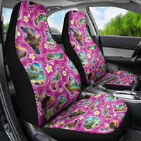 Hawaiian Island Shapes-Iconic Landscape Car Seat Cover with Plumeria and Palaka Pink Color