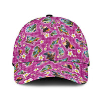 Hawaiian Island Shapes-Iconic Landscape Classic Cap with Plumeria and Palaka Pink Color LT03 Universal Fit Pink - Polynesian Pride