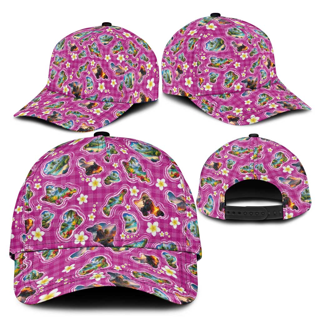 Hawaiian Island Shapes-Iconic Landscape Classic Cap with Plumeria and Palaka Pink Color LT03 - Polynesian Pride