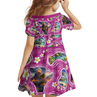 Hawaiian Island Shapes-Iconic Landscape Family Matching Off The Shoulder Long Sleeve Dress and Hawaiian Shirt with Plumeria and Palaka Pink Color LT03 - Polynesian Pride