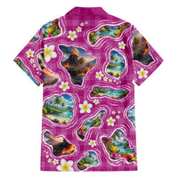 Hawaiian Island Shapes-Iconic Landscape Family Matching Off The Shoulder Long Sleeve Dress and Hawaiian Shirt with Plumeria and Palaka Pink Color LT03 - Polynesian Pride