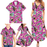 Hawaiian Island Shapes-Iconic Landscape Family Matching Summer Maxi Dress and Hawaiian Shirt with Plumeria and Palaka Pink Color