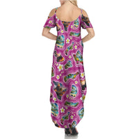 Hawaiian Island Shapes-Iconic Landscape Family Matching Summer Maxi Dress and Hawaiian Shirt with Plumeria and Palaka Pink Color