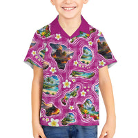 Hawaiian Island Shapes-Iconic Landscape Hawaiian Shirt with Plumeria and Palaka Pink Color