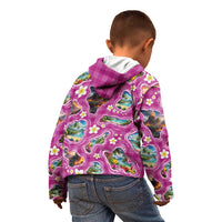 Hawaiian Island Shapes-Iconic Landscape Kid Hoodie with Plumeria and Palaka Pink Color LT03 - Polynesian Pride