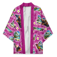 Hawaiian Island Shapes-Iconic Landscape Kimono with Plumeria and Palaka Pink Color LT03 Unisex Pink - Polynesian Pride