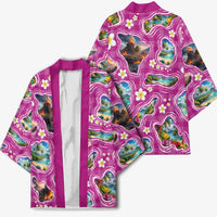 Hawaiian Island Shapes-Iconic Landscape Kimono with Plumeria and Palaka Pink Color LT03 - Polynesian Pride