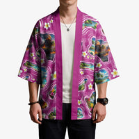 Hawaiian Island Shapes-Iconic Landscape Kimono with Plumeria and Palaka Pink Color LT03 - Polynesian Pride