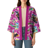 Hawaiian Island Shapes-Iconic Landscape Kimono with Plumeria and Palaka Pink Color LT03 - Polynesian Pride