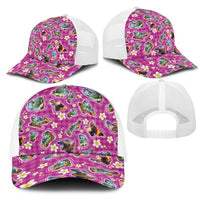 Hawaiian Island Shapes-Iconic Landscape Mesh Trucker Cap with Plumeria and Palaka Pink Color