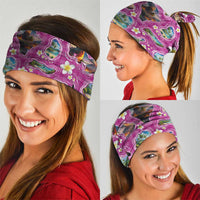 Hawaiian Island Shapes-Iconic Landscape Neck Gaiter with Plumeria and Palaka Pink Color