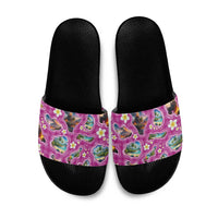 Hawaiian Island Shapes-Iconic Landscape Slide Sandals with Plumeria and Palaka Pink Color LT03 Pink - Polynesian Pride