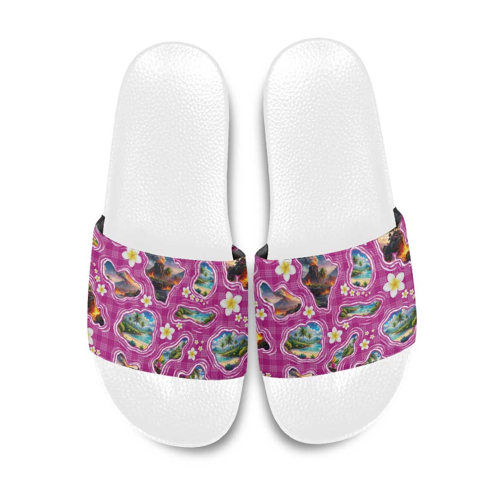 Hawaiian Island Shapes-Iconic Landscape Slide Sandals with Plumeria and Palaka Pink Color LT03 Pink - Polynesian Pride