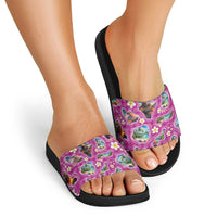 Hawaiian Island Shapes-Iconic Landscape Slide Sandals with Plumeria and Palaka Pink Color LT03 - Polynesian Pride