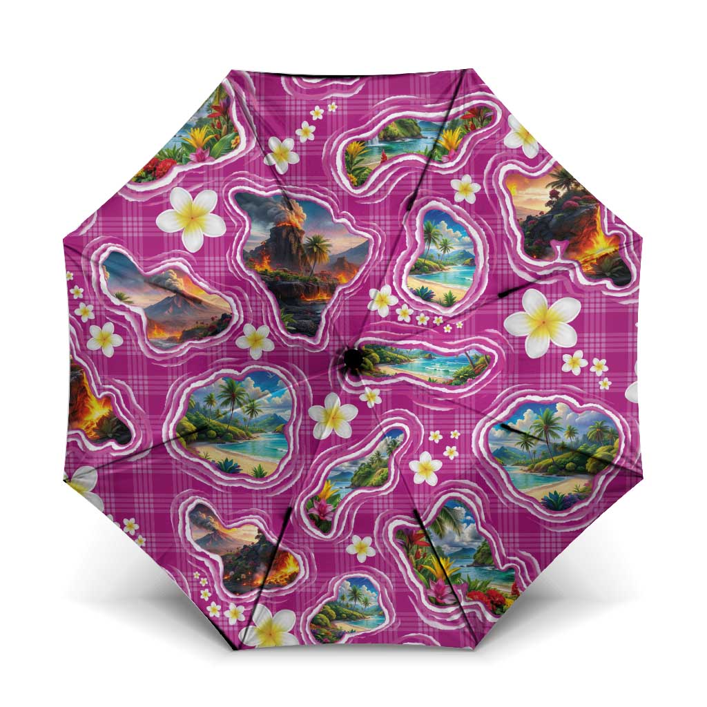 Hawaiian Island Shapes-Iconic Landscape Umbrella with Plumeria and Palaka Pink Color