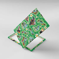 Hawaii Map with Plumeria Flower and Palaka Pattern Canvas Wall Art Tropical Island Green Design