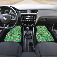 Hawaii Map with Plumeria Flower and Palaka Pattern Car Mats Tropical Island Green Design