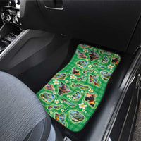 Hawaii Map with Plumeria Flower and Palaka Pattern Car Mats Tropical Island Green Design