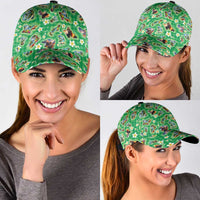 Hawaii Map with Plumeria Flower and Palaka Pattern Classic Cap Tropical Island Green Design
