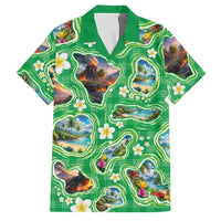 Hawaii Map with Plumeria Flower and Palaka Pattern Family Matching Mermaid Dress and Hawaiian Shirt Tropical Island Green Design LT03 Dad's Shirt - Short Sleeve Green - Polynesian Pride