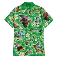Hawaii Map with Plumeria Flower and Palaka Pattern Family Matching Mermaid Dress and Hawaiian Shirt Tropical Island Green Design LT03 - Polynesian Pride