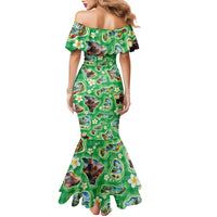 Hawaii Map with Plumeria Flower and Palaka Pattern Family Matching Mermaid Dress and Hawaiian Shirt Tropical Island Green Design LT03 - Polynesian Pride