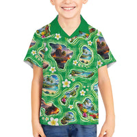 Hawaii Map with Plumeria Flower and Palaka Pattern Family Matching Mermaid Dress and Hawaiian Shirt Tropical Island Green Design LT03 Son's Shirt Green - Polynesian Pride