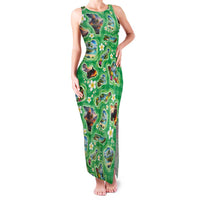 Hawaii Map with Plumeria Flower and Palaka Pattern Family Matching Tank Maxi Dress and Hawaiian Shirt Tropical Island Green Design